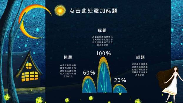 线网背景金色弯月帆船天使动漫治愈PPT模板4