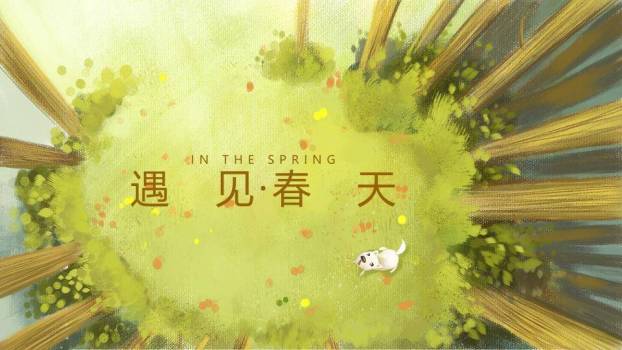 俯视森林小动物遇见春天动漫治愈系PPT模板0