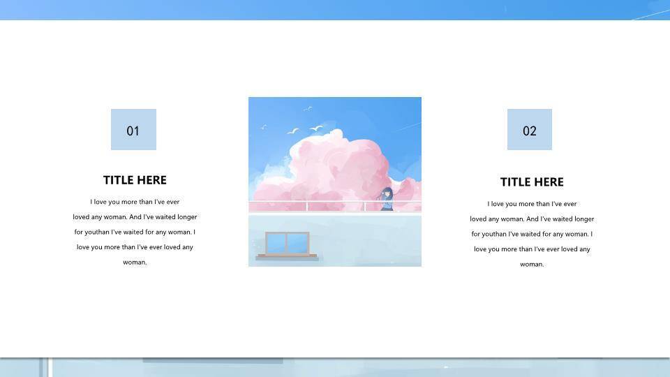 眺望远方女孩粉蓝云朵动漫治愈系梦想PPT模板4