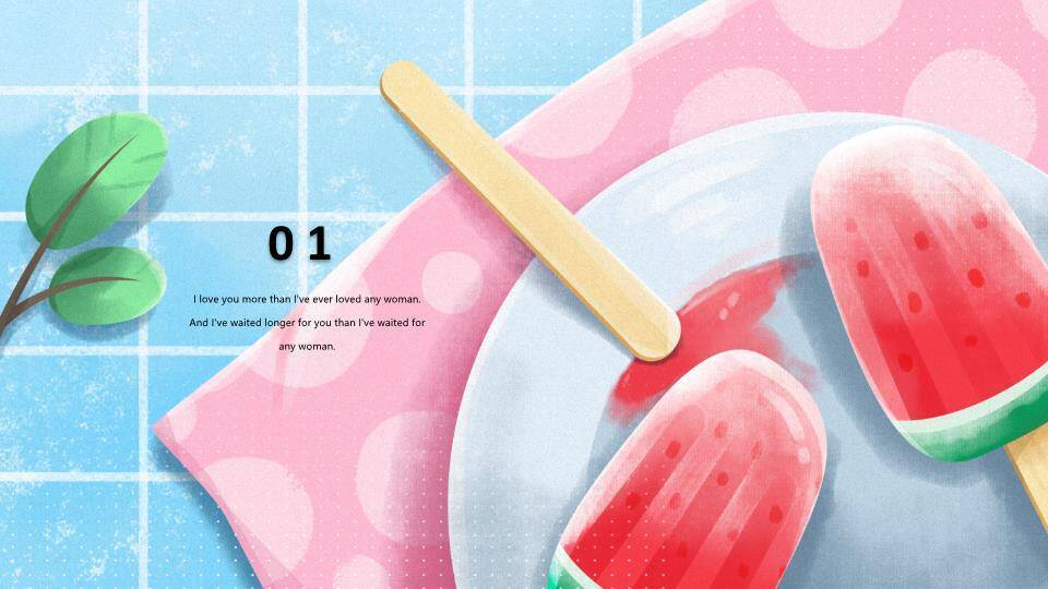 西瓜冰棍夏日动漫生活小清新美食PPT模板2