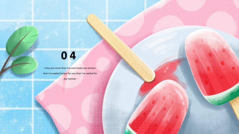 西瓜冰棍夏日动漫生活小清新美食PPT模板5