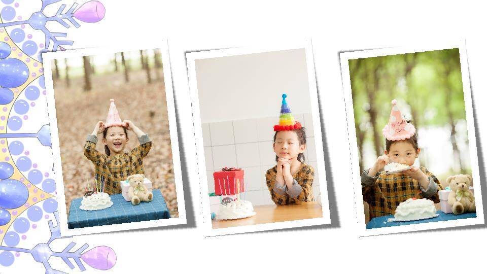 手绘甜甜圈小熊儿童生日温馨海报PPT模板1