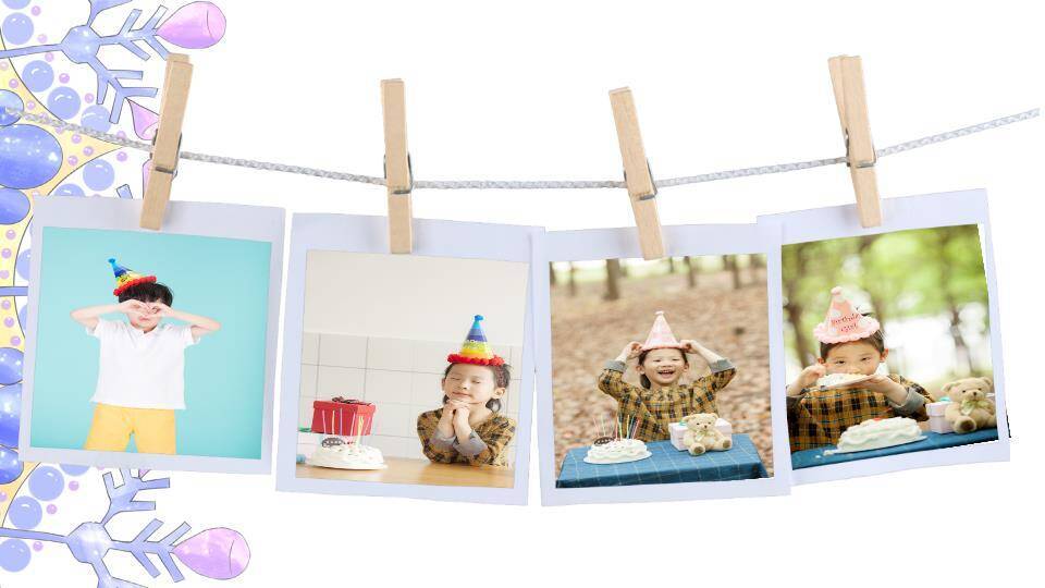 手绘甜甜圈小熊儿童生日温馨海报PPT模板5