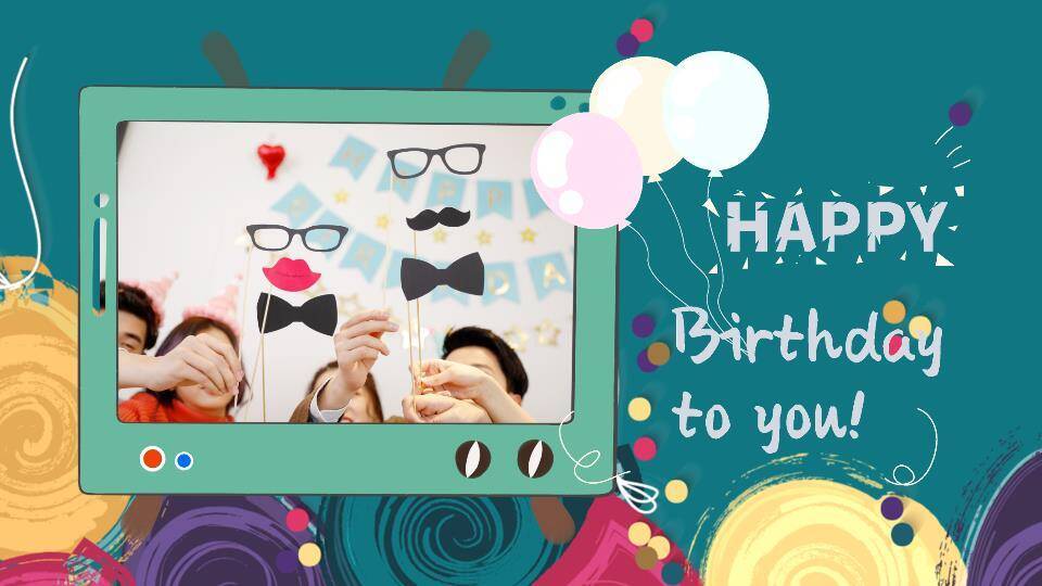 水彩火焰字创意儿童生日贺卡PPT模板2