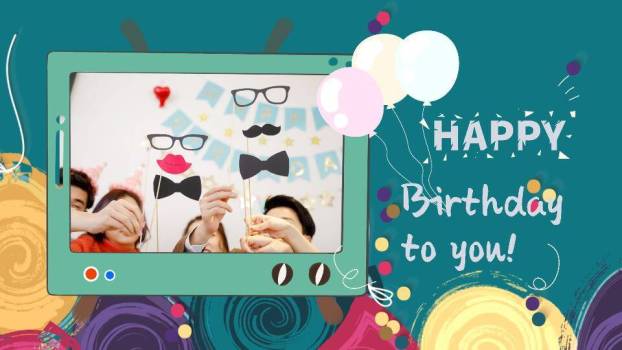 水彩火焰字创意儿童生日贺卡PPT模板2