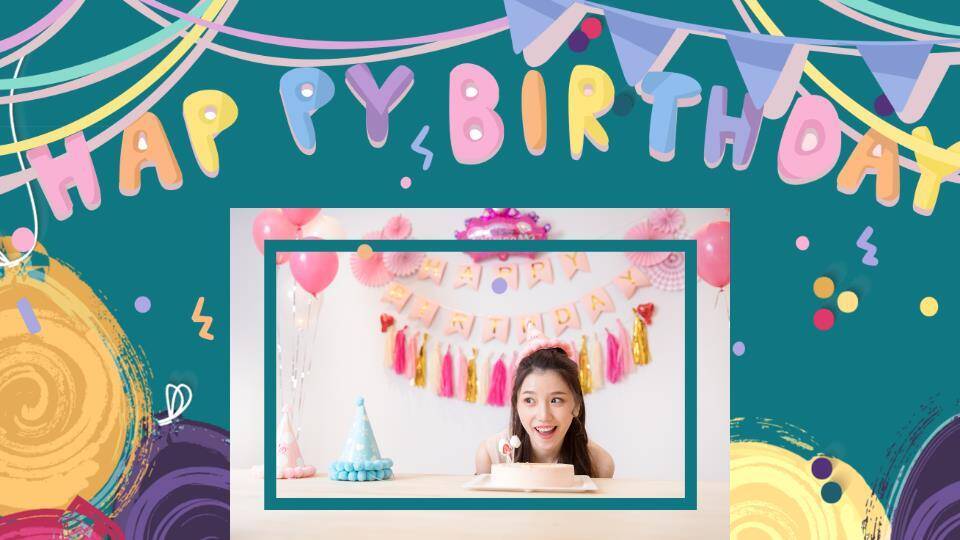 水彩火焰字创意儿童生日贺卡PPT模板3