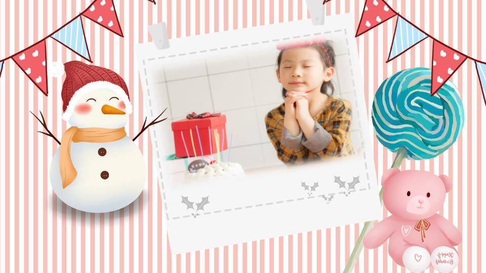 粉色条纹蛋糕儿童生日邀请函PPT模板9