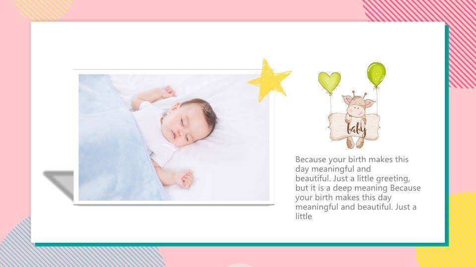 高饱和彩旗蛋糕儿童生日邀请函PPT模板4