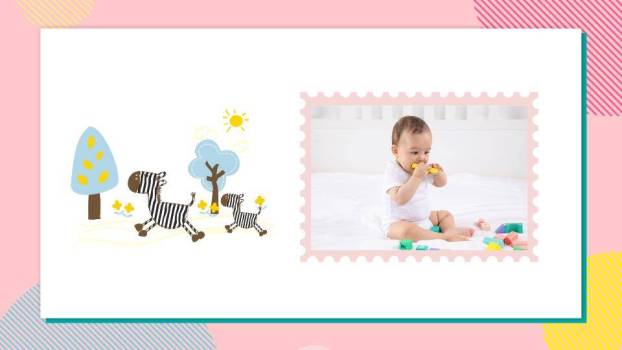 高饱和彩旗蛋糕儿童生日邀请函PPT模板7