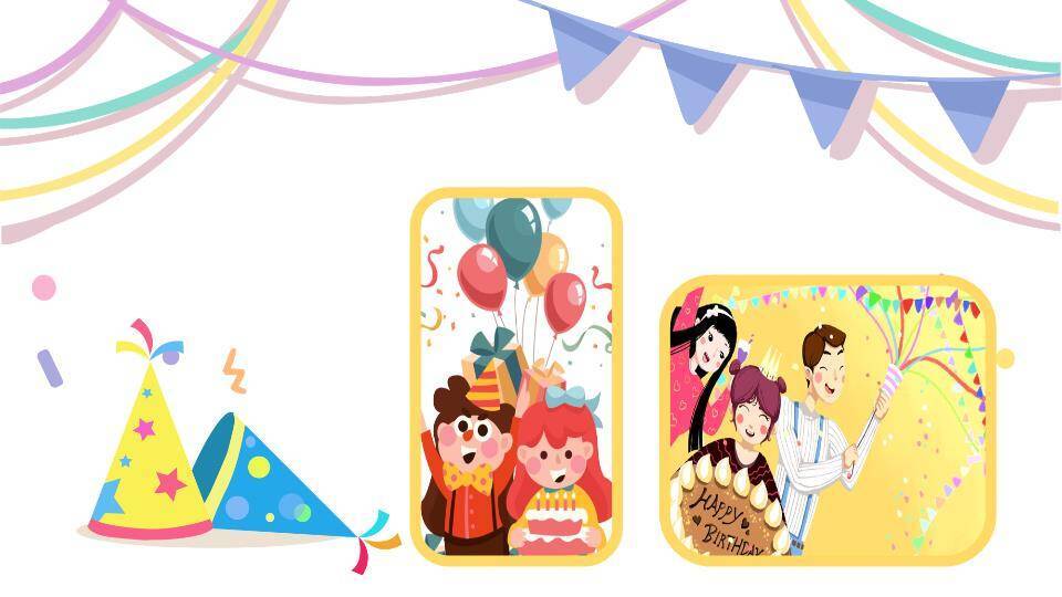 格子派对帽儿童生日祝福卡片PPT模板9