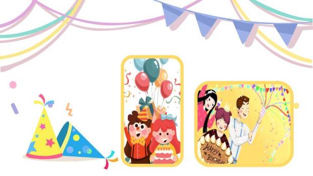 格子派对帽儿童生日祝福卡片PPT模板9