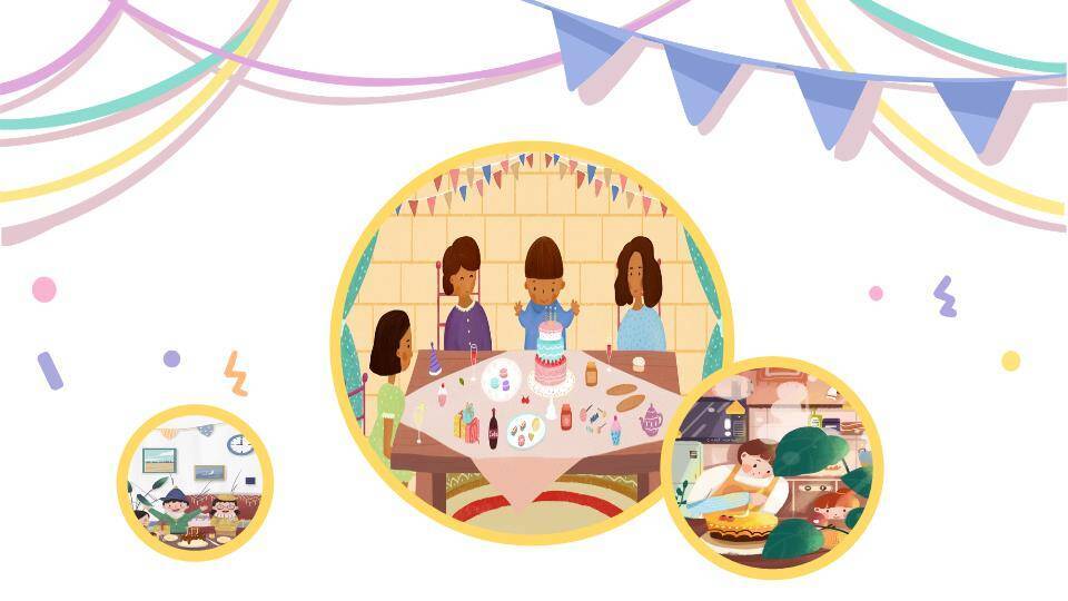 格子派对帽儿童生日祝福卡片PPT模板1