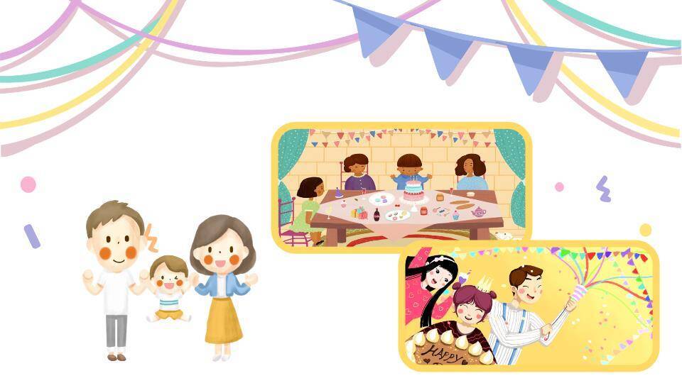 格子派对帽儿童生日祝福卡片PPT模板4
