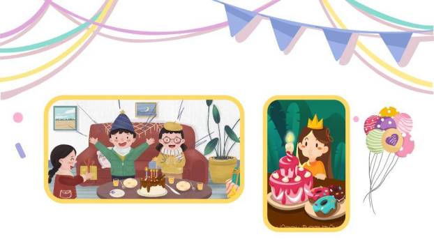 格子派对帽儿童生日祝福卡片PPT模板6