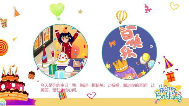 白猫派对欢乐生日贺卡PPT模板3