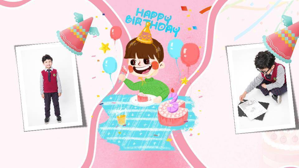 多彩字女孩蛋糕生日庆祝海报PPT模板1