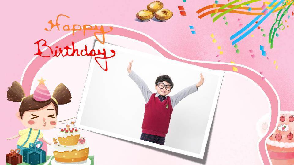 多彩字女孩蛋糕生日庆祝海报PPT模板2