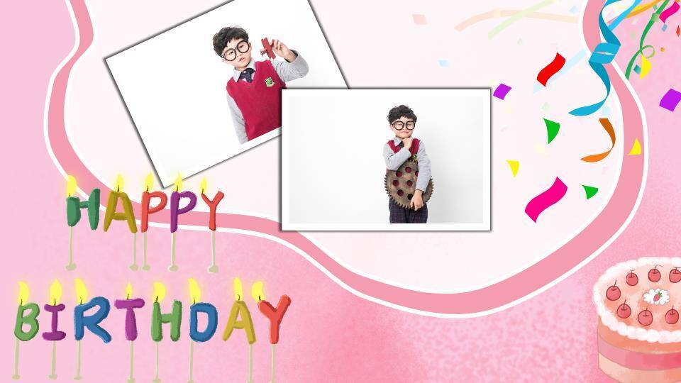 多彩字女孩蛋糕生日庆祝海报PPT模板5