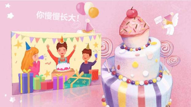 天使蛋糕棒棒糖生日相册模板PPT模板3