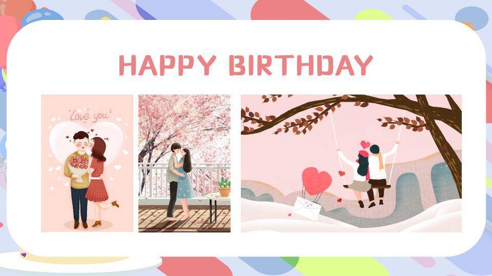 几何条纹蛋糕生日祝福横幅PPT模板8