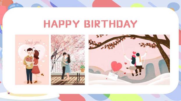 几何条纹蛋糕生日祝福横幅PPT模板8