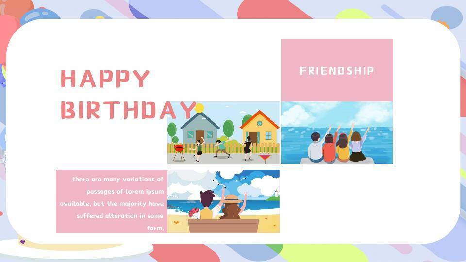 几何条纹蛋糕生日祝福横幅PPT模板2