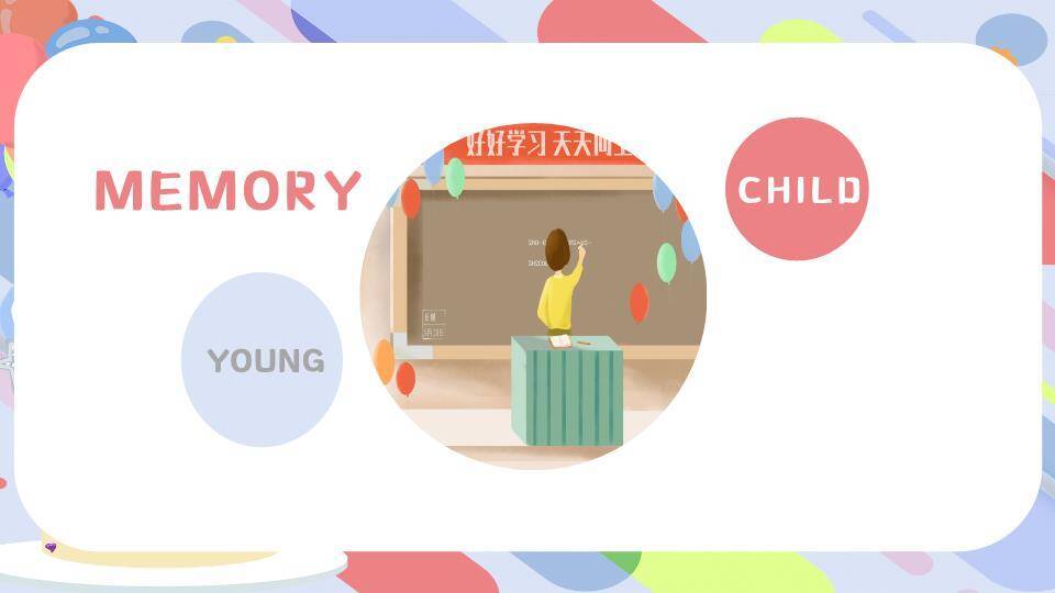 几何条纹蛋糕生日祝福横幅PPT模板5