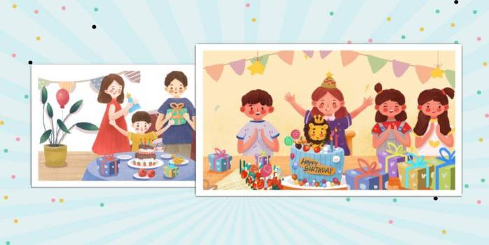 粉红字热气球生日庆祝海报PPT模板2