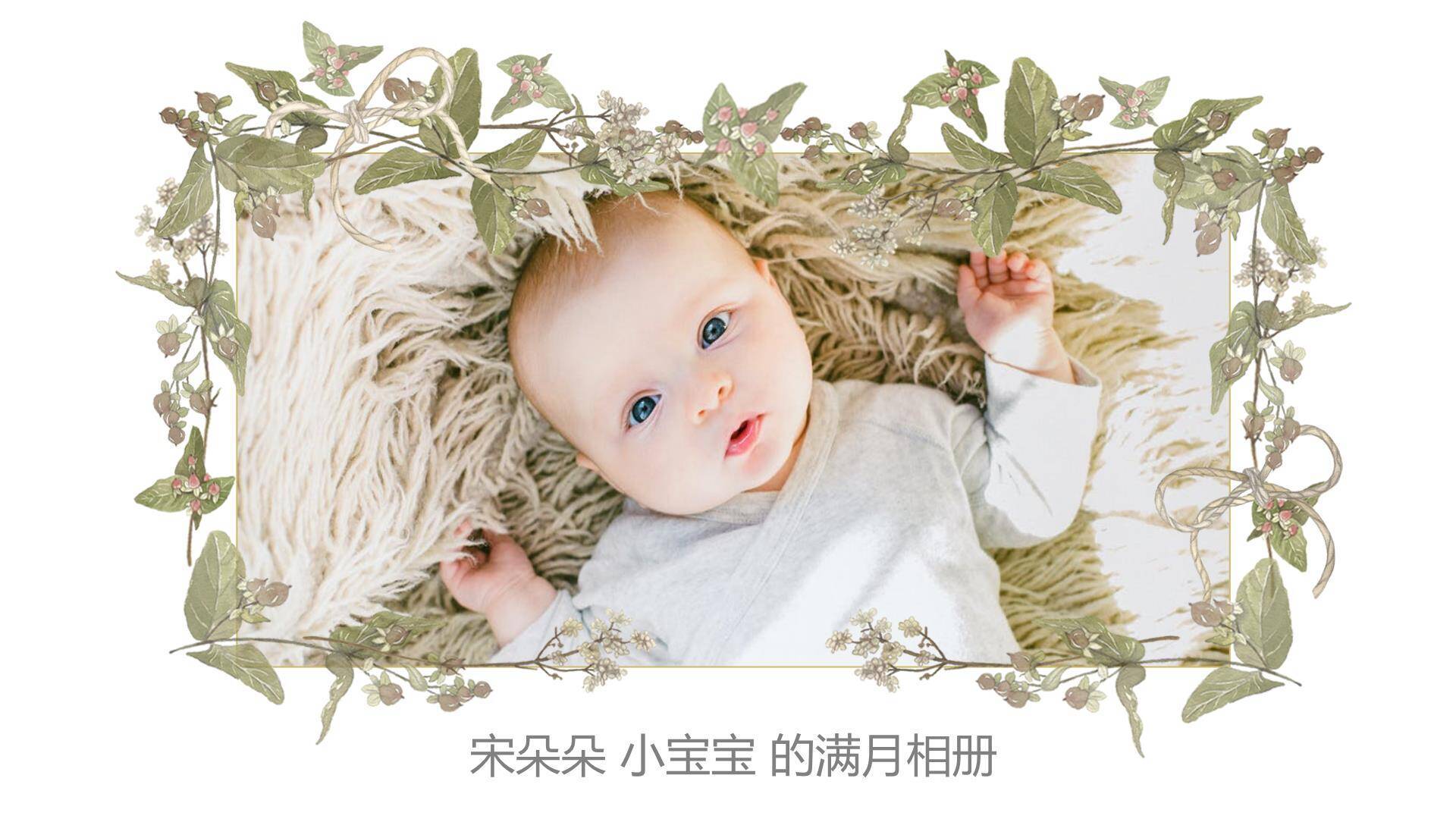 藤蔓环绕手绘生日满月相册PPT模板0