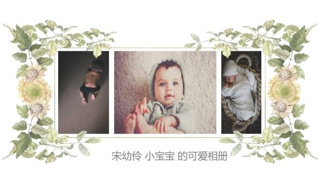 藤蔓环绕手绘生日满月相册PPT模板1