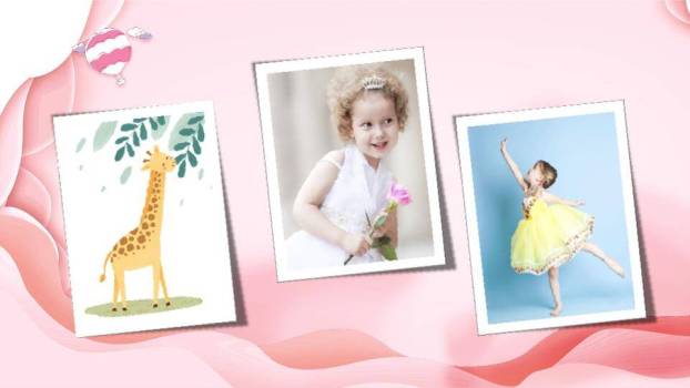 波浪云朵挥手生日满月相册PPT模板9