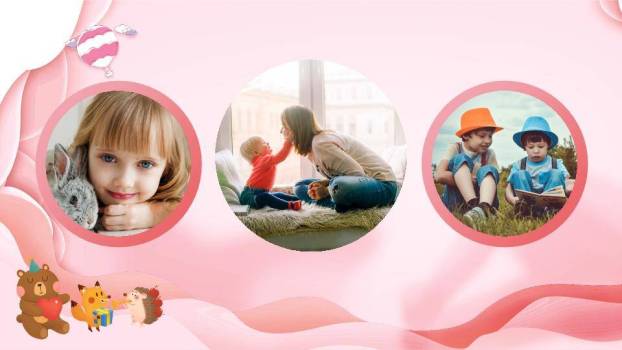 波浪云朵挥手生日满月相册PPT模板1