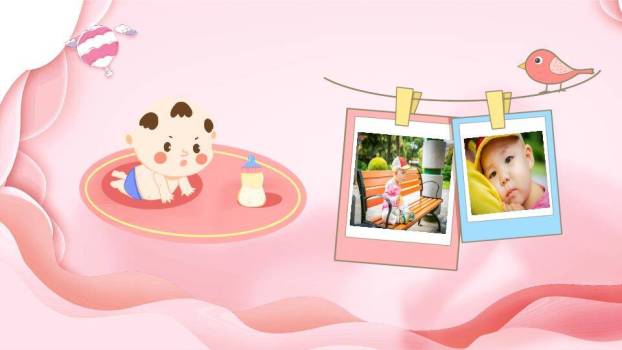 波浪云朵挥手生日满月相册PPT模板4