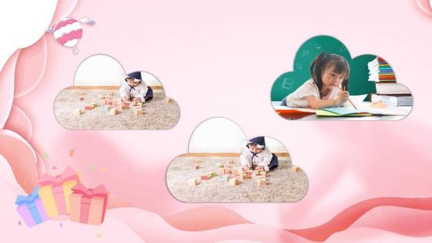 波浪云朵挥手生日满月相册PPT模板6