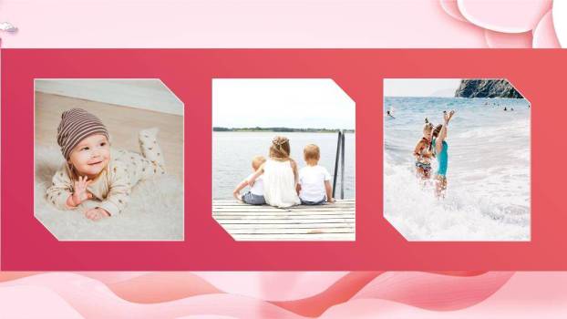 波浪云朵挥手生日满月相册PPT模板7