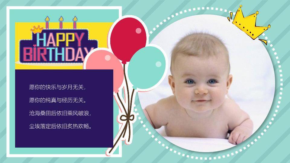 字母狮子棒棒糖生日欢乐海报PPT模板3