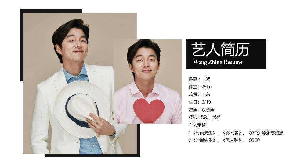 双面型录男艺人媒体曝光介绍PPT模板0