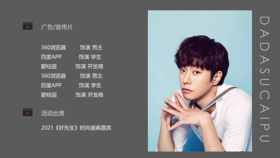 笔触映像演员个性资料介绍PPT模板3