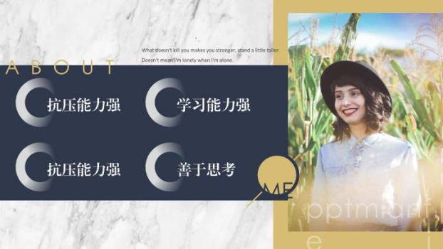 蓝调铭石主持人高端求职介绍PPT模板9