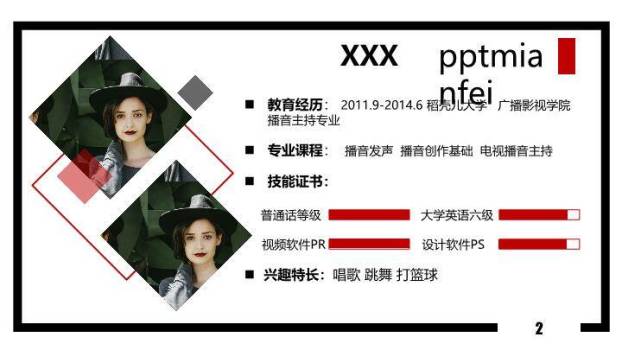 三角筑梦主持人艺术化介绍PPT模板2