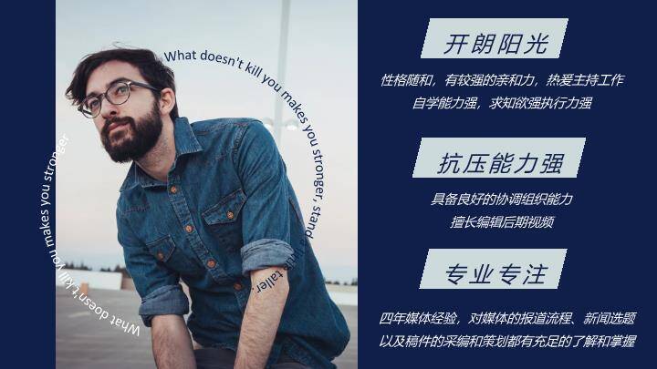 蓝野心声主持人文艺风介绍PPT模板5