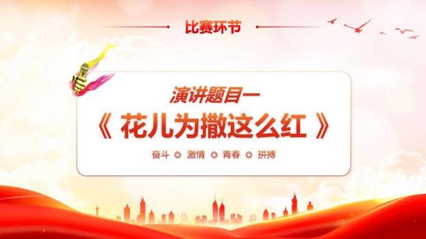 红绸飞扬城市剪影励志演讲PPT模板2