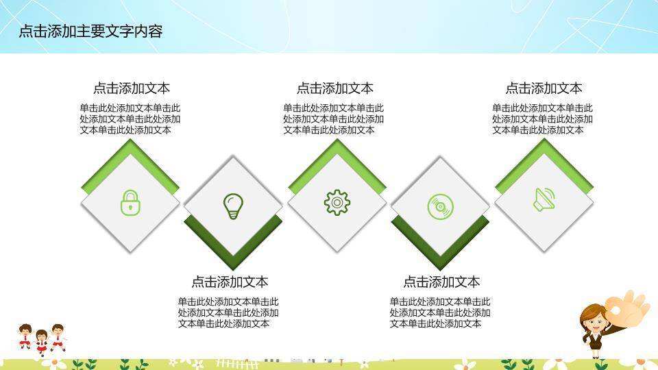 蓝天绿叶卡通儿童演讲比赛PPT模板2