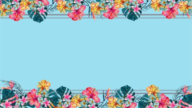 彩色小清新热带花卉PPT背景图片0