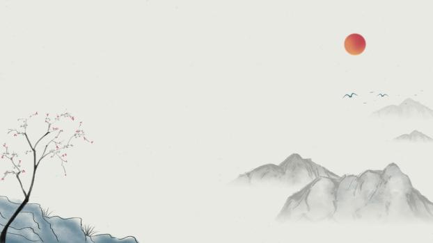 灰色中国风梅山远眺PPT背景图片0