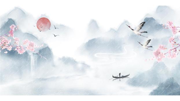 白色中国风水墨飞鹤PPT背景图片0