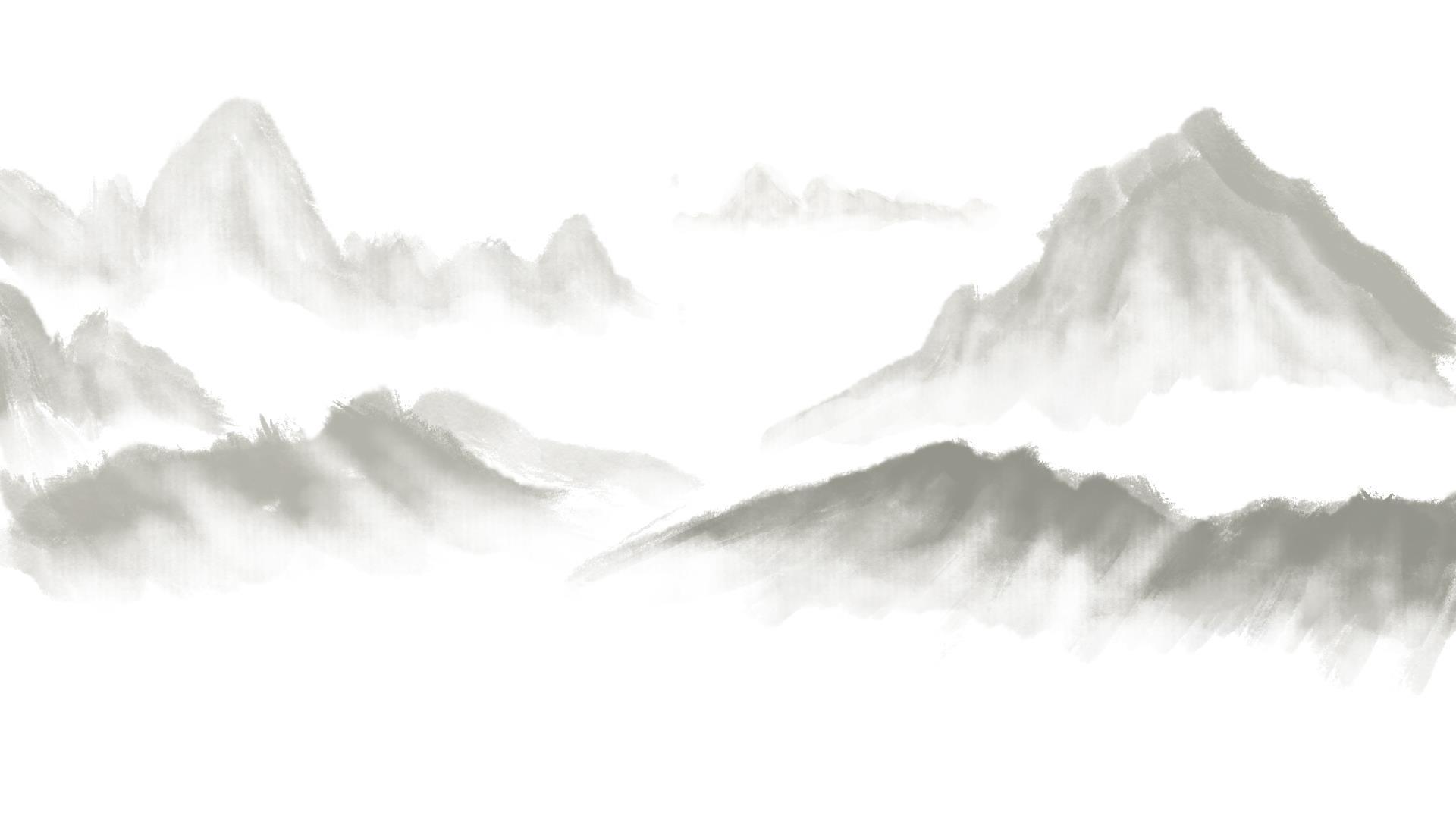 灰色中国风水墨山水PPT背景图片0