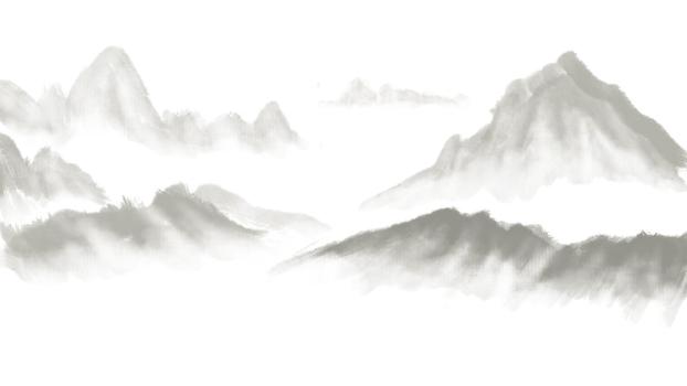 灰色中国风水墨山水PPT背景图片0