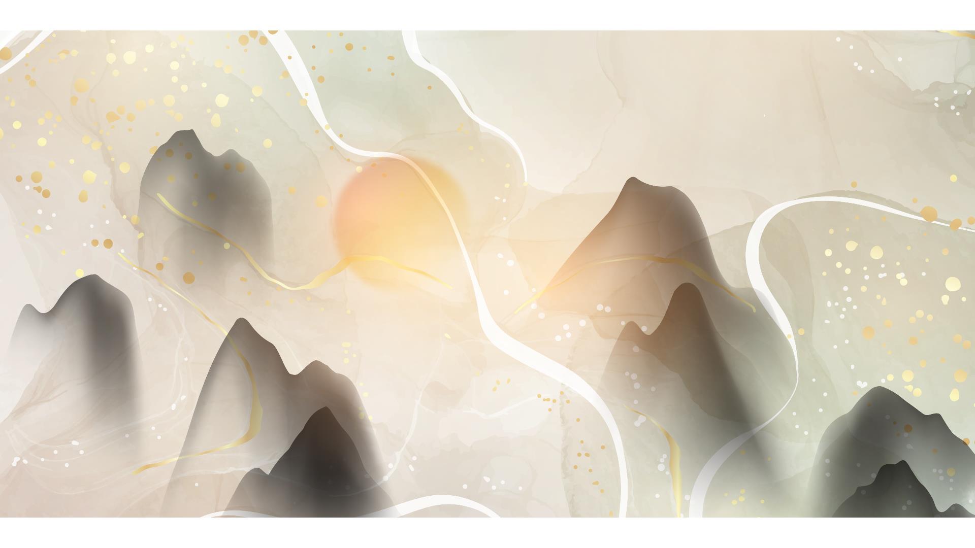 白色手绘水彩山水PPT背景图片0