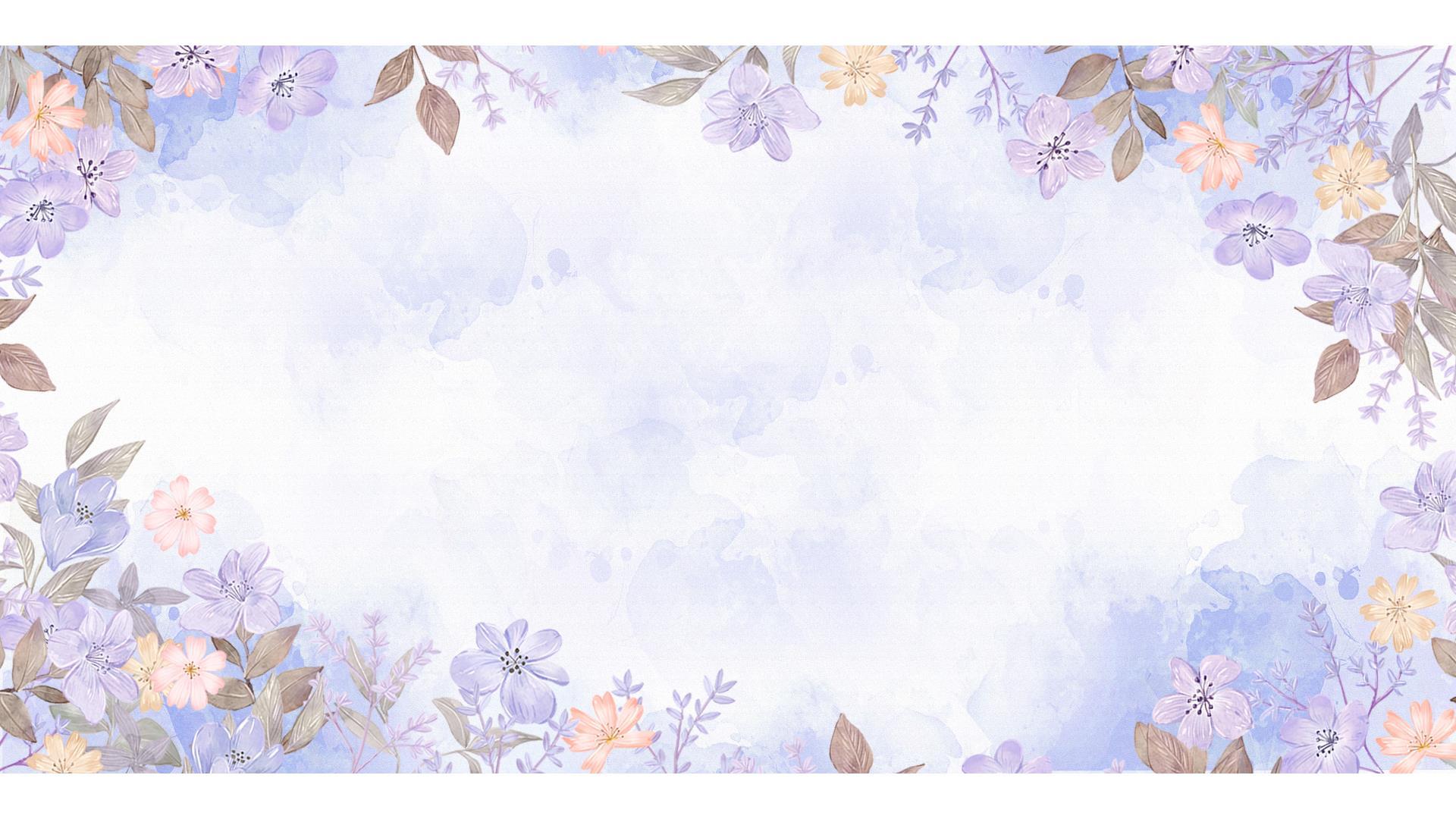 紫色手绘水彩花卉PPT背景图片0